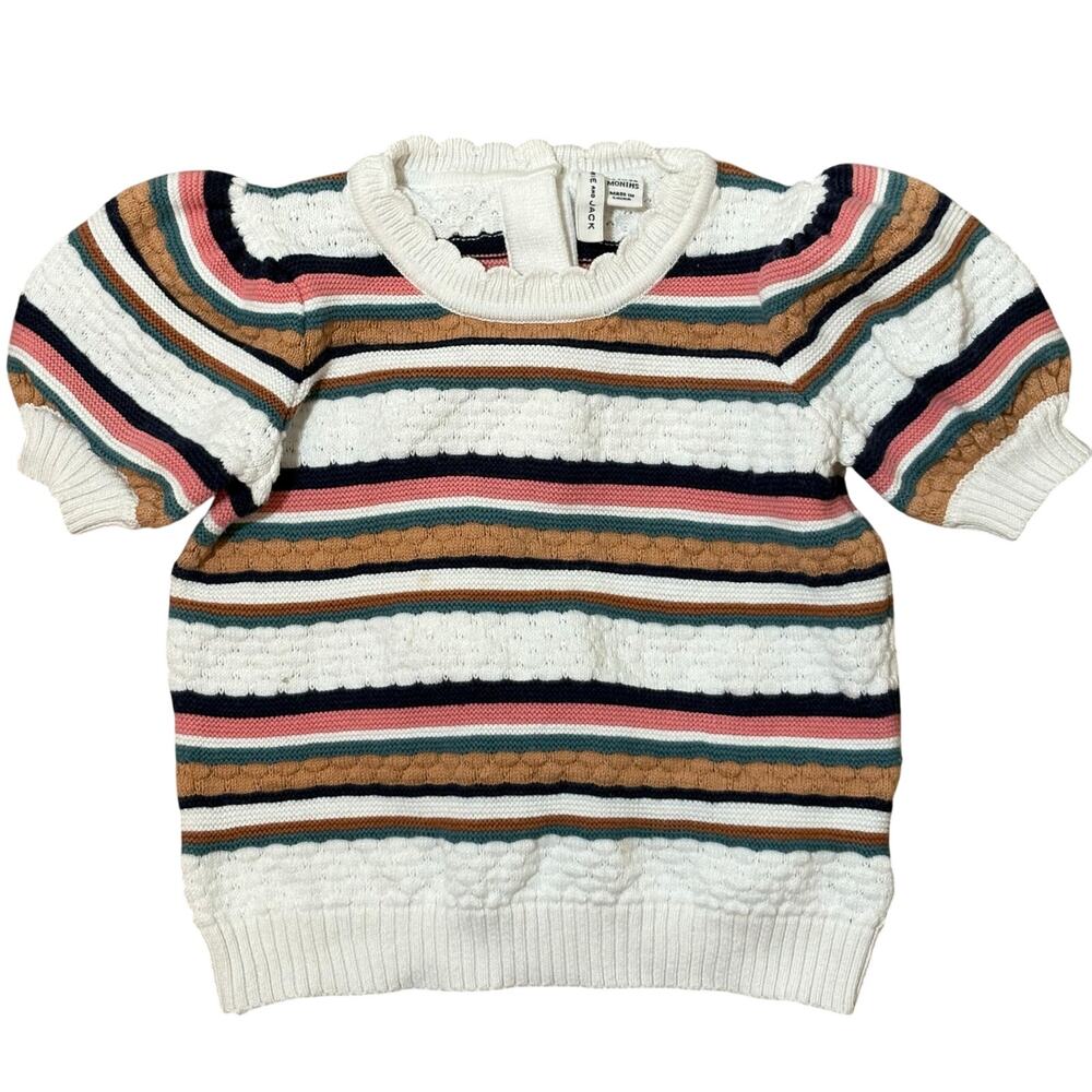 Janie and Jack Girls 18-24M Textured Stripe Puff Sleeve Sweater Preppy Coastal